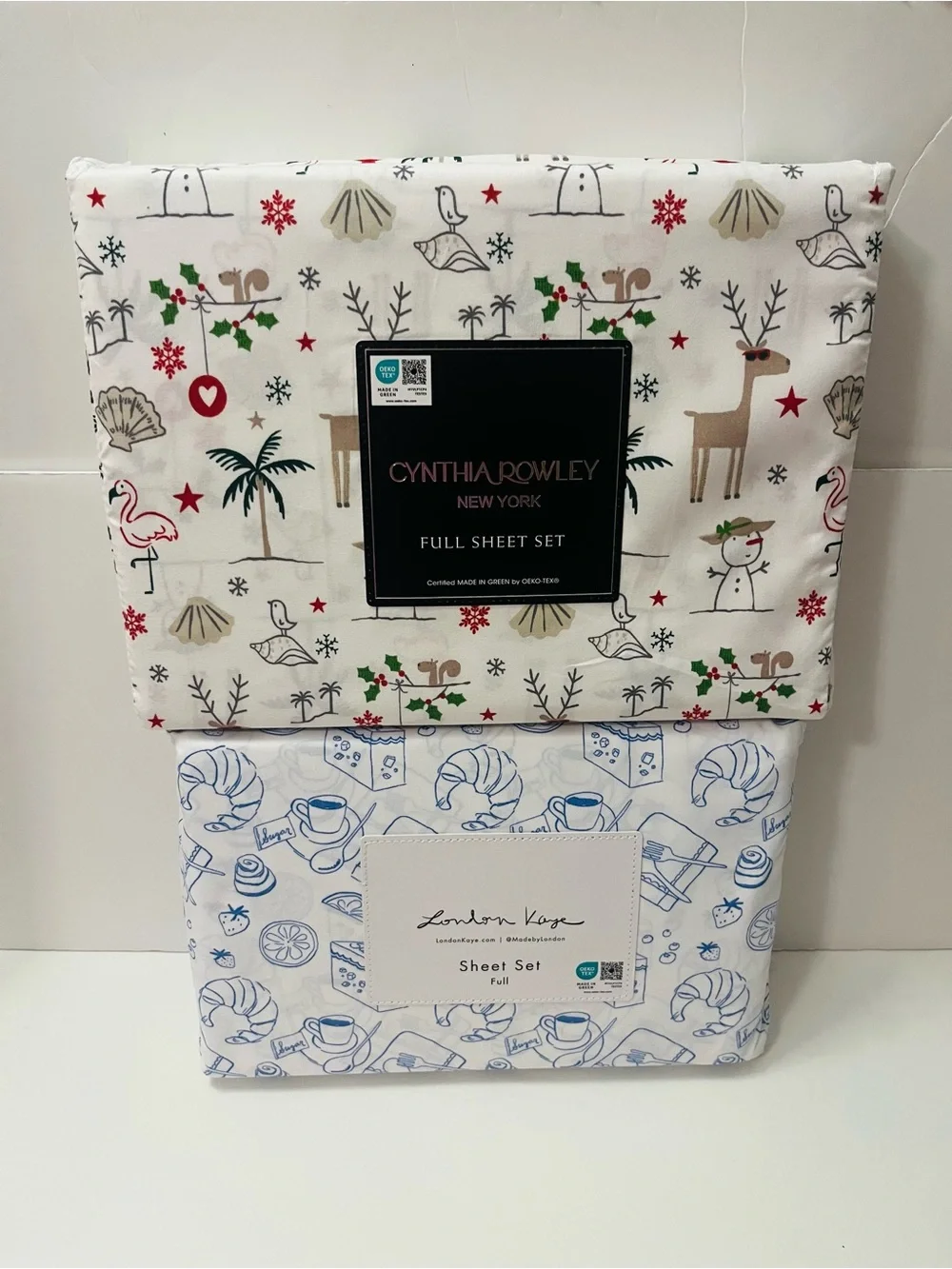Cynthia Rowley & London Kaye Lot of 2 Full Sheet Sets Parisian Pastry Christmas
